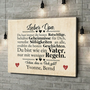 Opa ist der Beste Personalisierbares Leinwandbild Liebesleinwand.de