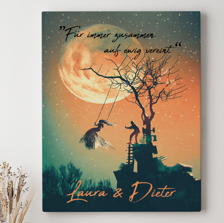 Under The Moon Personalisierbares Leinwandbild Liebesleinwand De